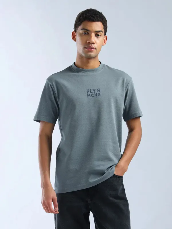 FLYING MACHINE solid bluish grey slim fit t-shirt