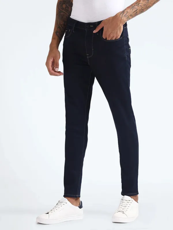 FLYING MACHINE solid navy skinny fit jeans