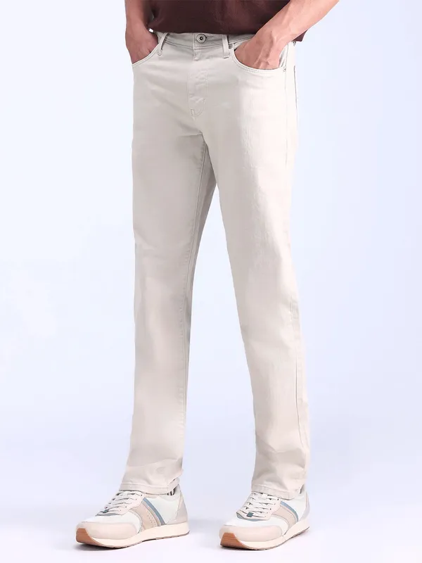 FLYING MACHINE solid white denim slim fit jeans