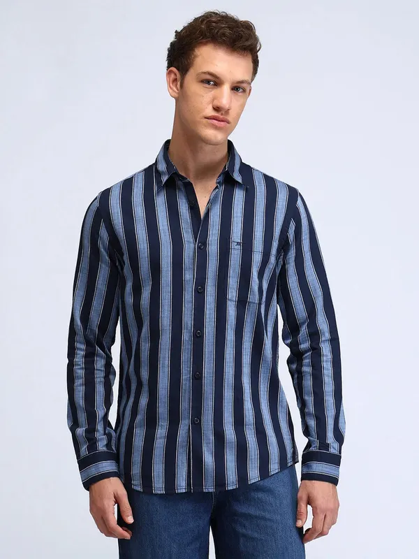 FLYING MACHINE striped blue and navy cotton shirt