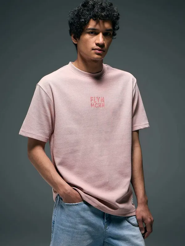 FLYING MACHINE textured pink slim fit mens t-shirt