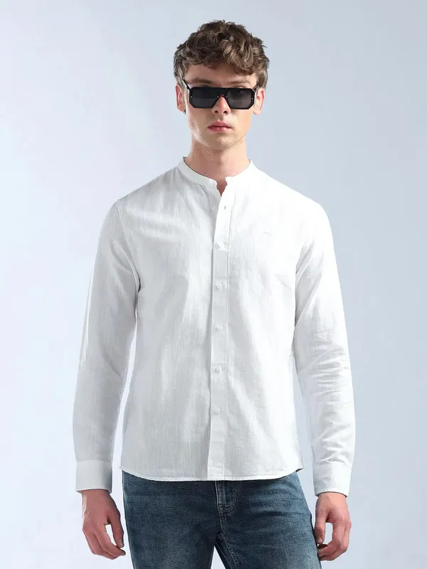 FLYING MACHINE white plain cotton casual shirt