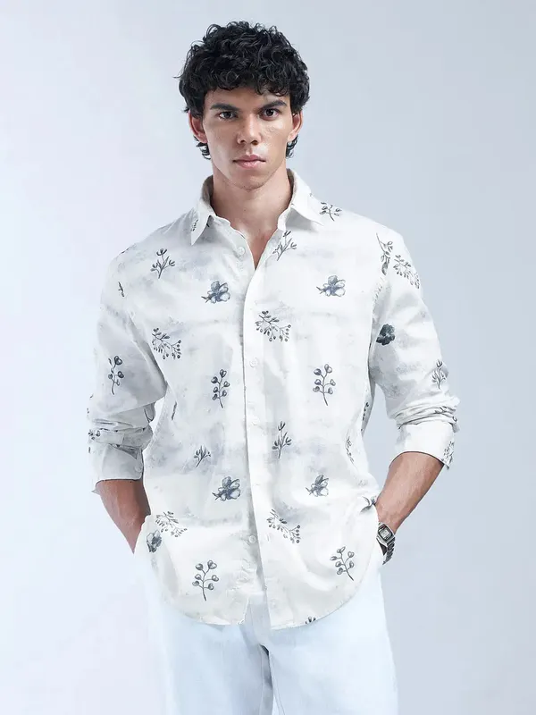 FLYING MACHINE white printed casual shirt