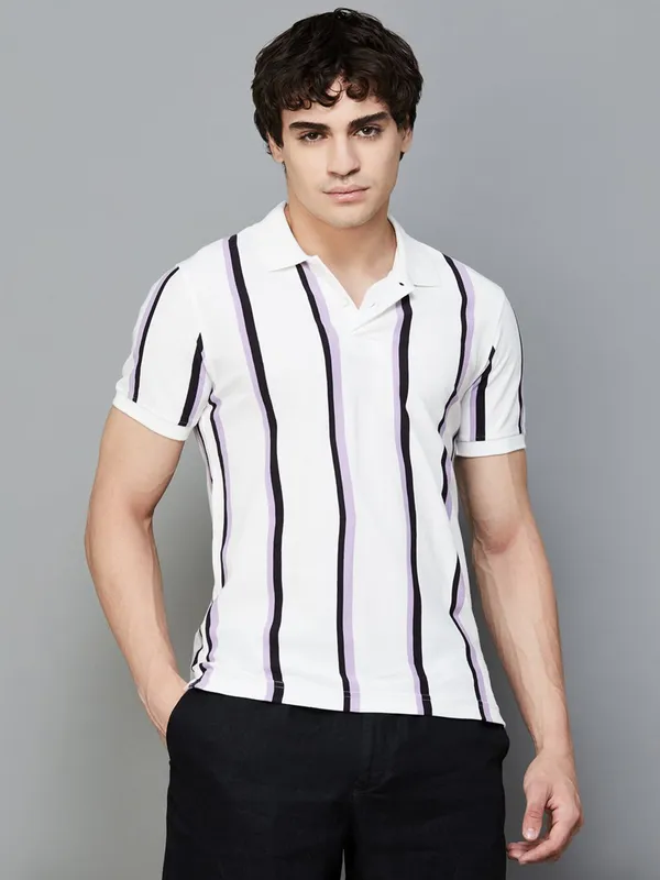 FLYING MACHINE white stripe polo t-shirt