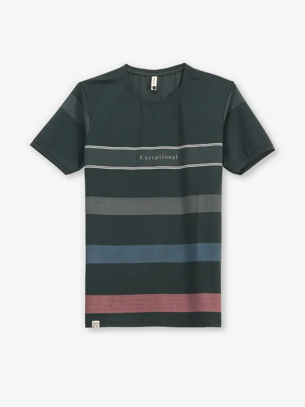 FREEZE bottle green cotton color block t-shirt