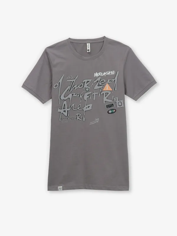 FREEZE cotton printed casual grey t-shirt