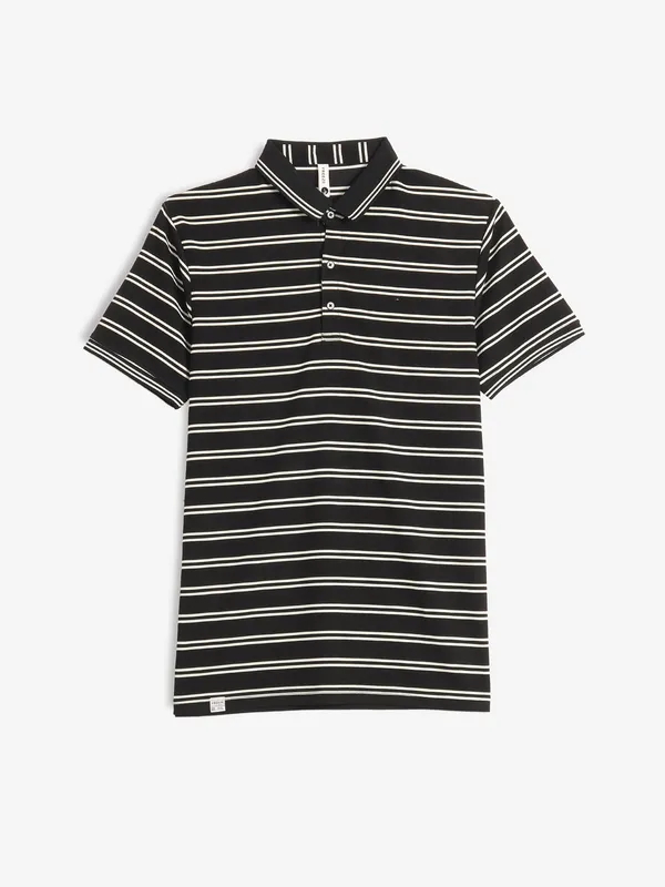 FREEZE cotton stripe t-shirt in black
