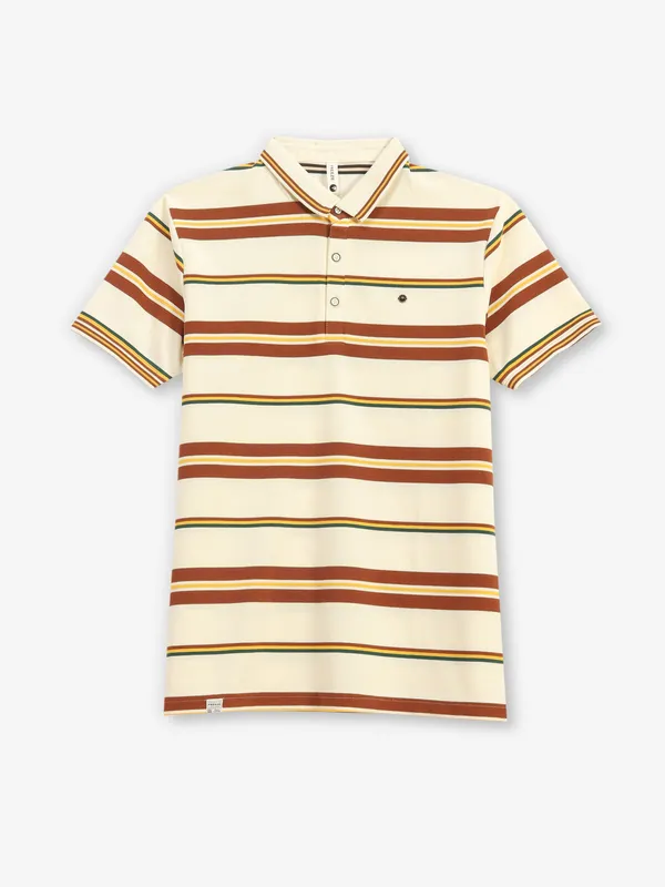 FREEZE cream stripe cotton polo t-shirt