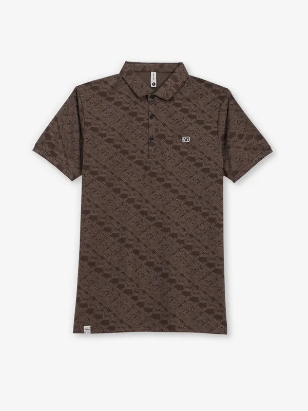FREEZE dark brown printed polo t-shirt