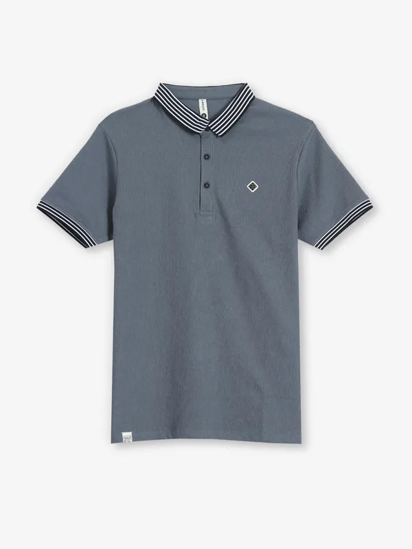 FREEZE dark grey cotton plain polo t-shirt
