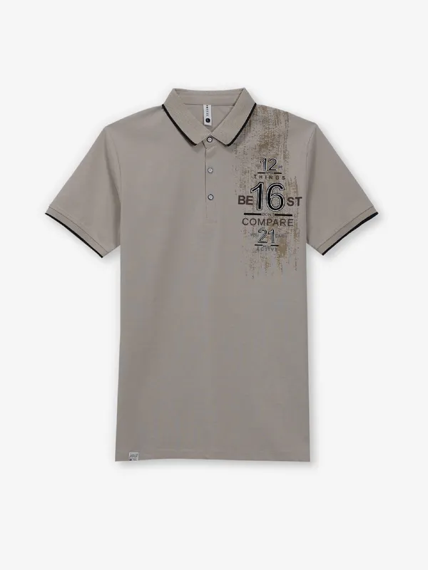 FREEZE dusty beige printed cotton t-shirt