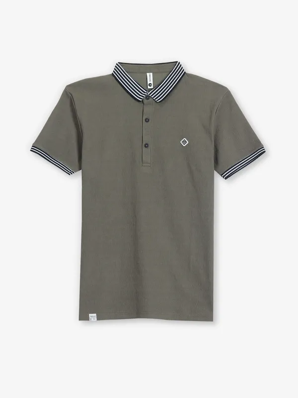 FREEZE olive plain cotton polo t-shirt