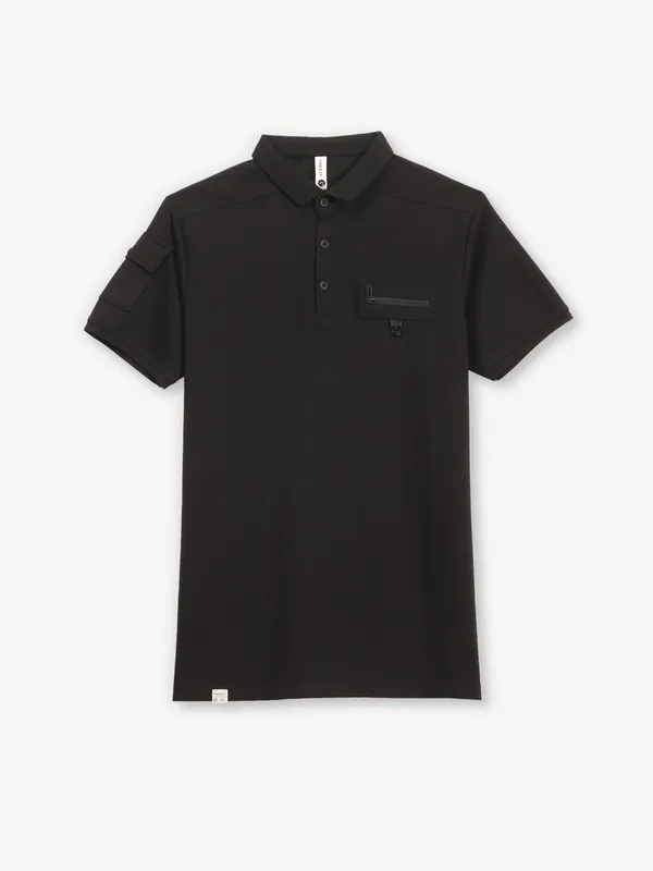 FREEZE plain cotton black polo t-shirt