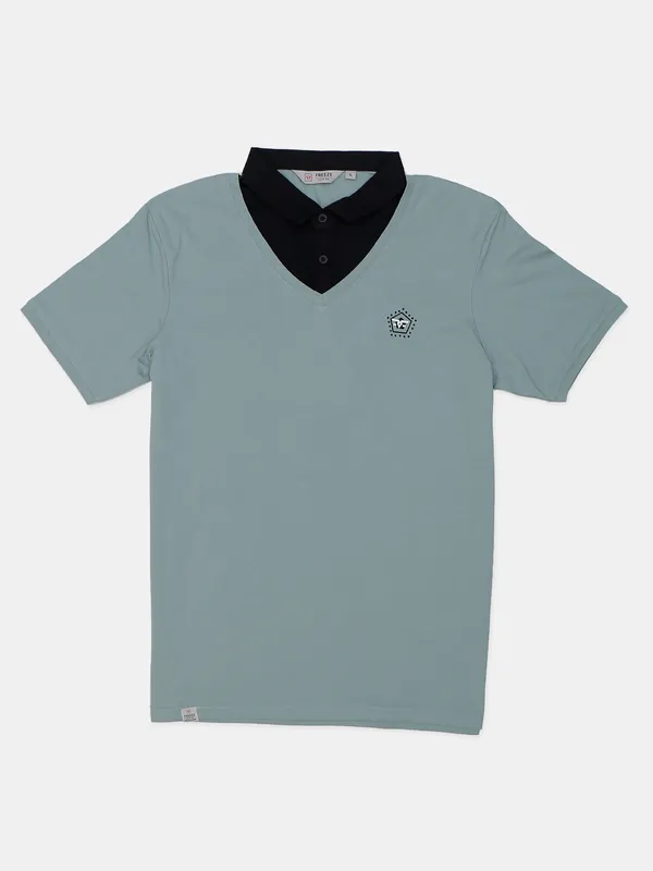 Freeze slim fit cotton sage green t shirt for casual