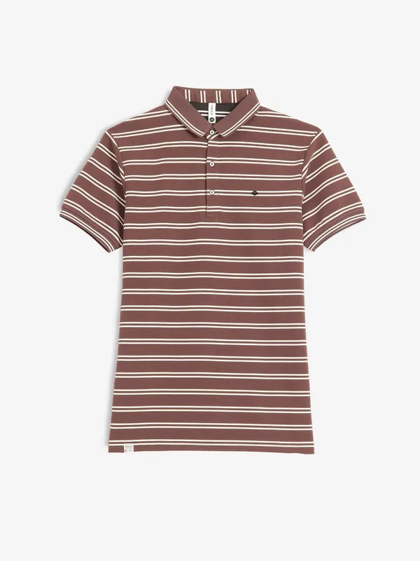 FREEZE striped brown cotton polo t-shirt