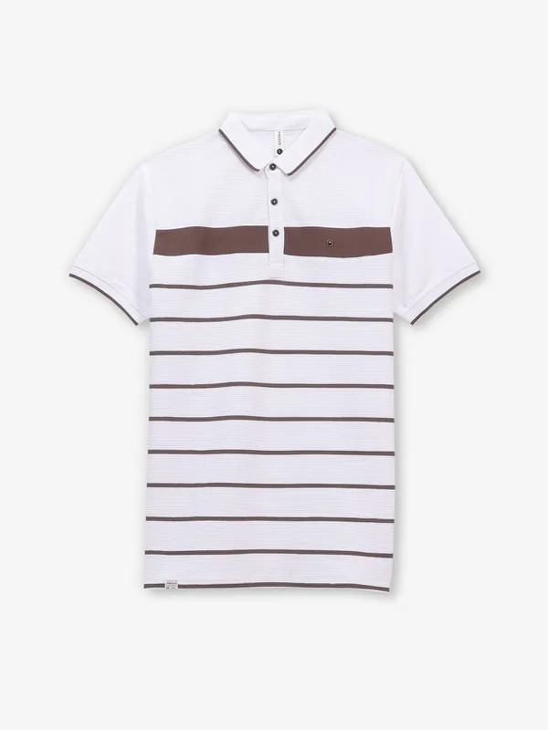 FREEZE striped white and brown cotton t-shirt