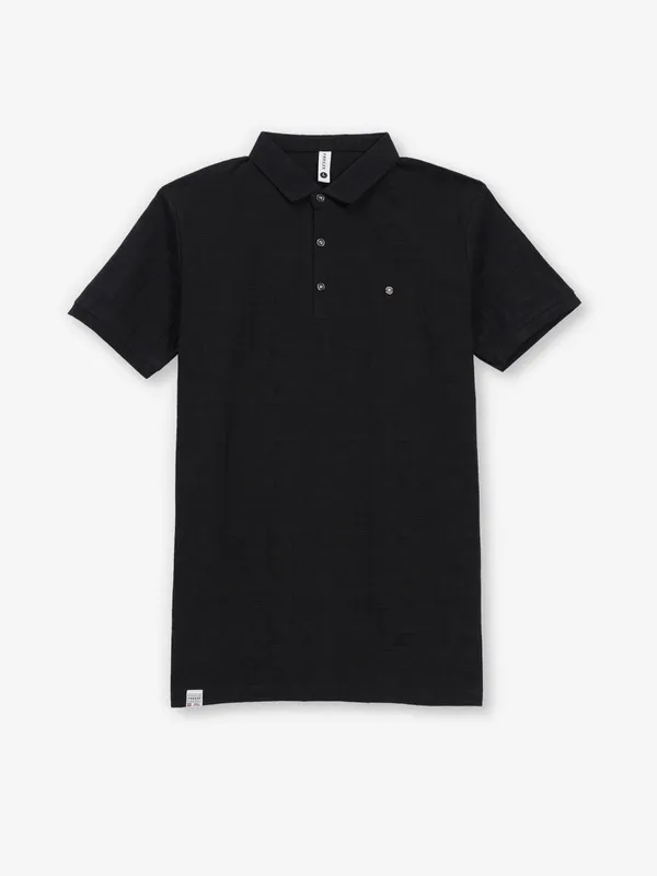 FREEZE textured black slim fit polo t-shirt
