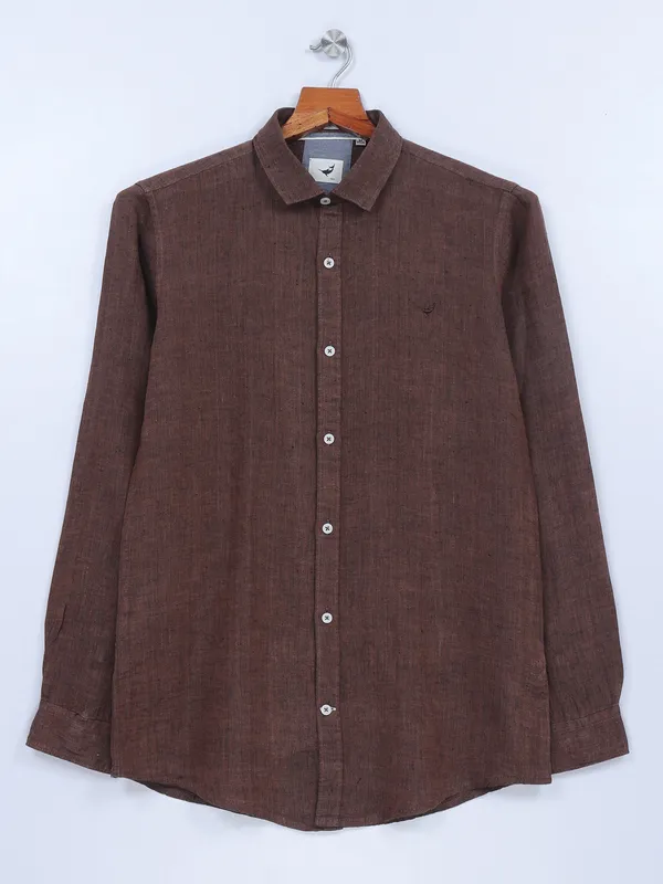 Frio full sleeves linen brown plain shirt