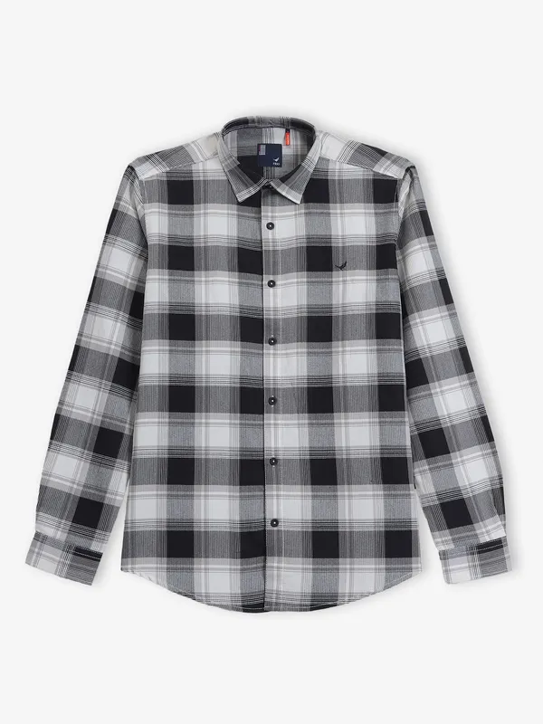 FRIO navy check cotton sull sleeve shirt