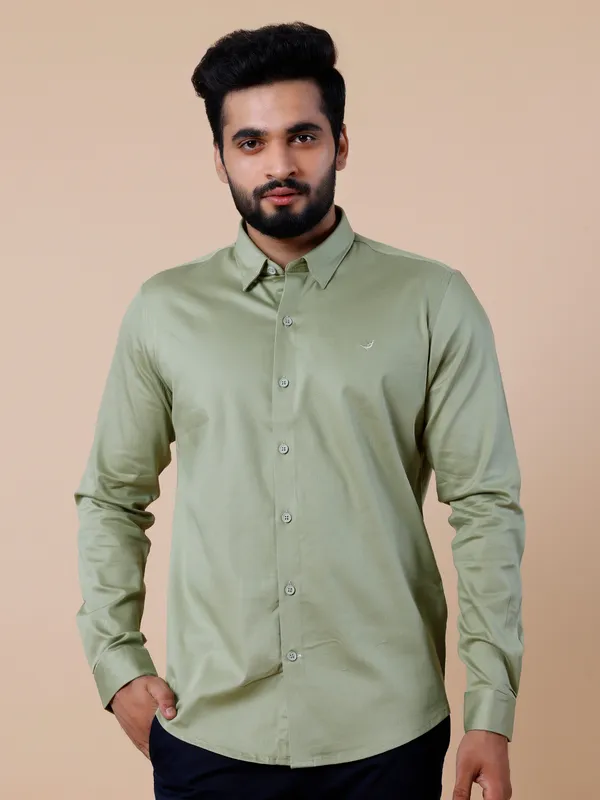 Frio pista green plain cotton shirt