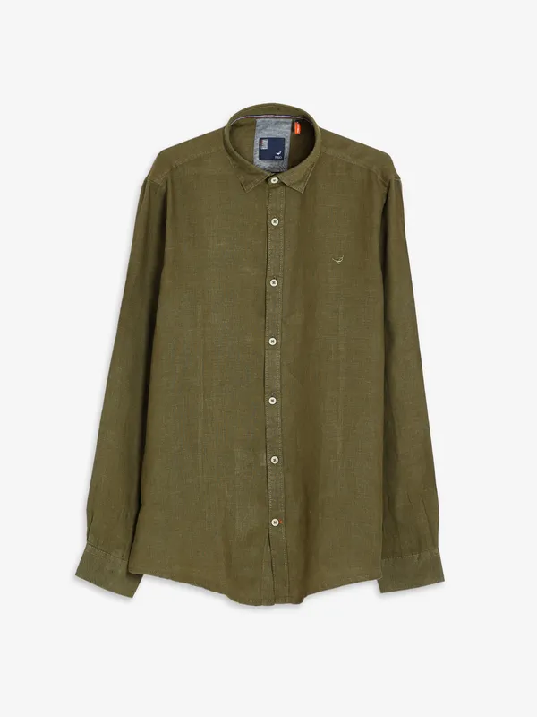 Frio plain linen olive shirt