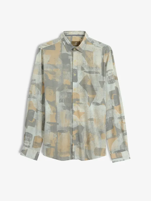 FRIO printed peach and grey cotton shirt