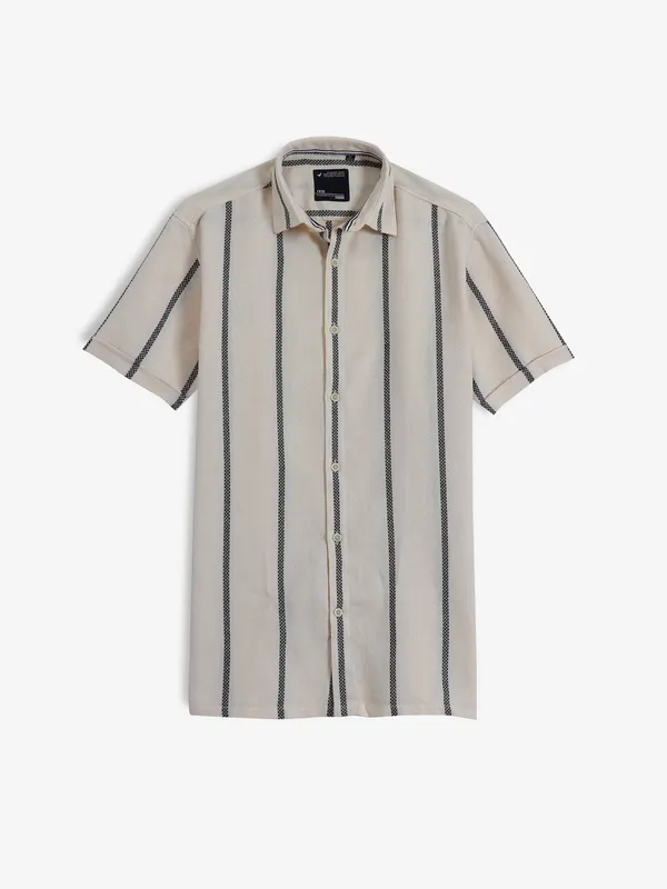 FRIO stripe cream cotton casual shirt