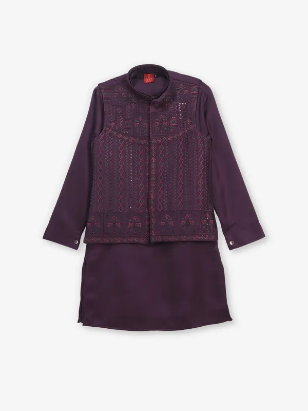 Fusion of tradition dark wine waistcoat set for boys
