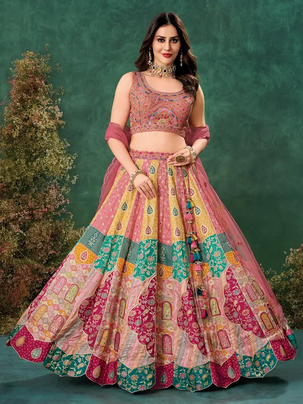 Gajari pink raw silk lehenga choli