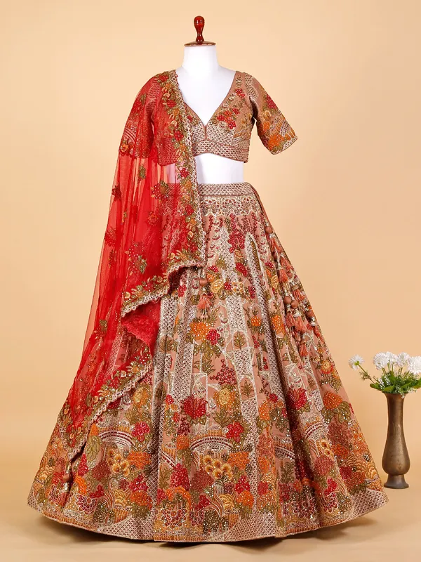 Georgeous peach silk bridal lehenga choli