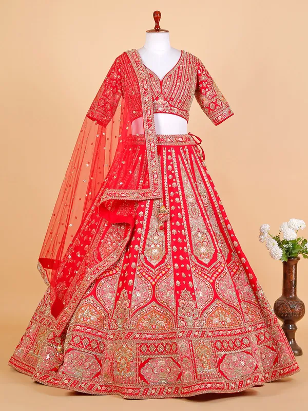 Georgeous red raw silk bridal lehenga choli