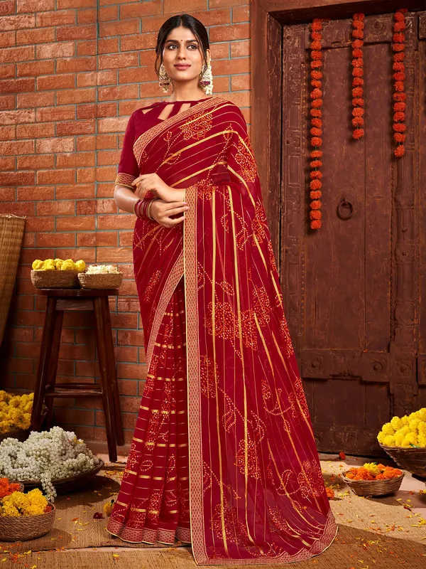 Georgette bandhej printed saree in maroon