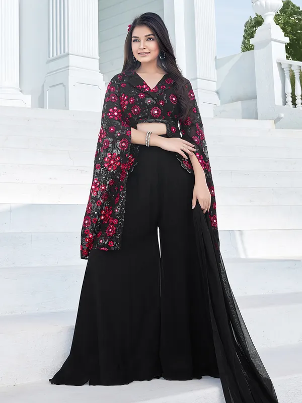 Georgette black palazzo suit with dupatta