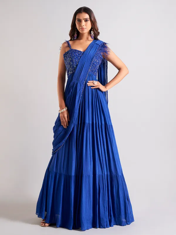 Georgette blue floor length salwar suit