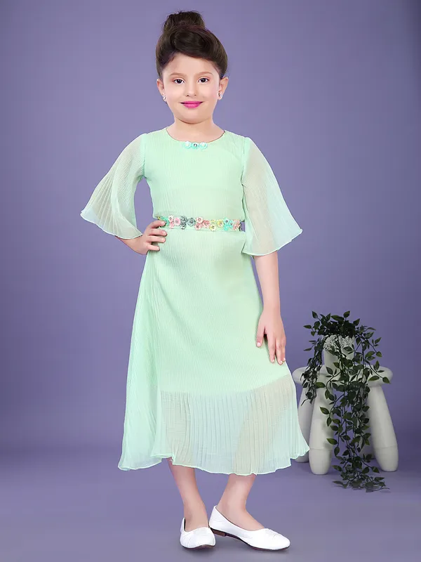 Georgette casual wear pista green frock