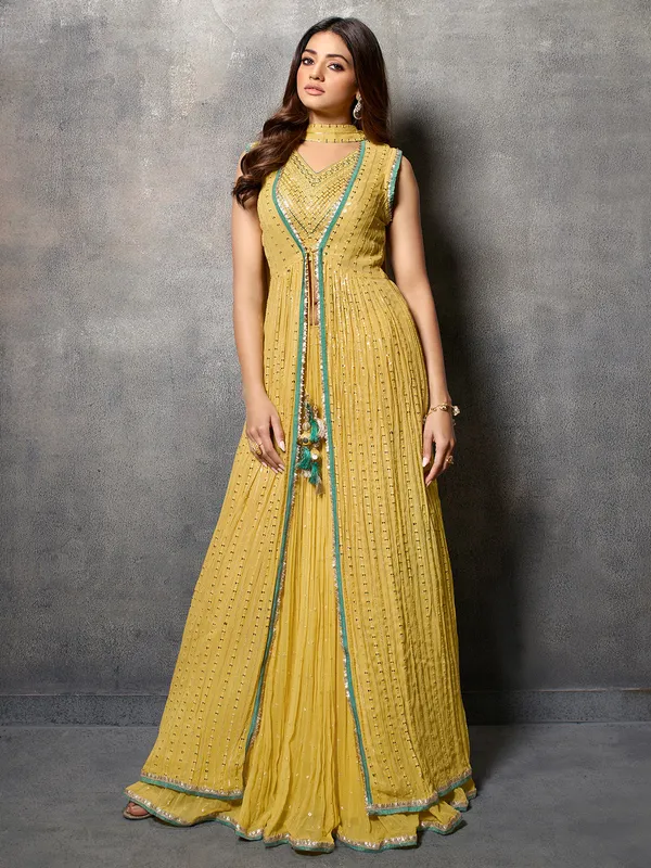 Georgette dusty yellow lehenga choli