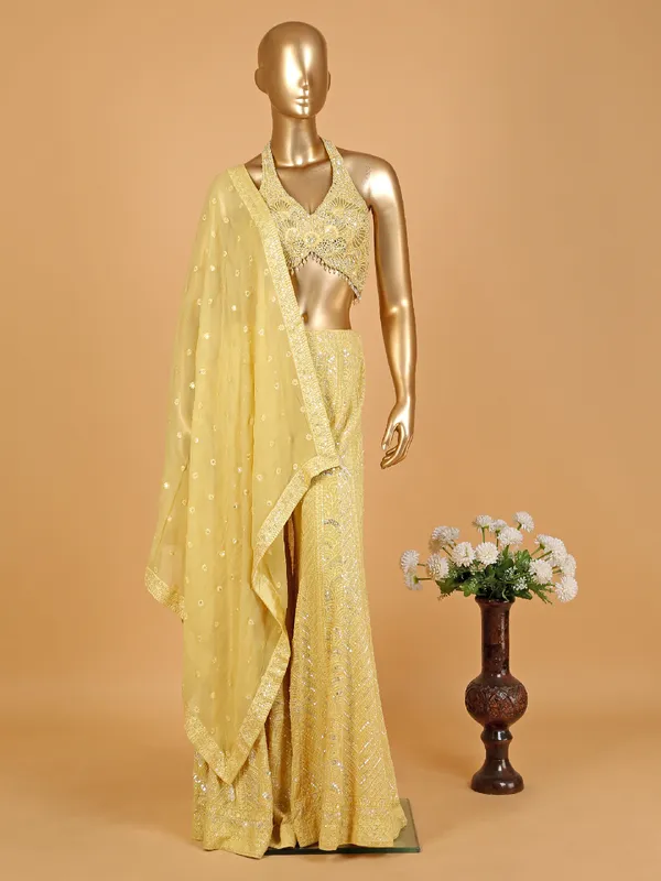 Georgette light yellow palazzo suit