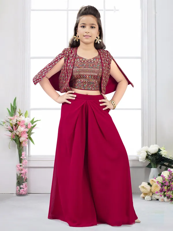 Georgette maroon palazzo suit for girls