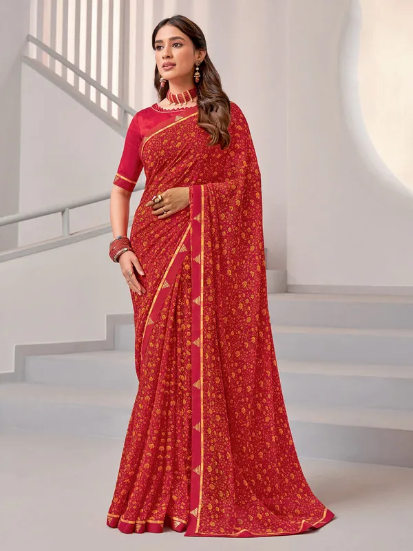 Georgette maroon printed saree