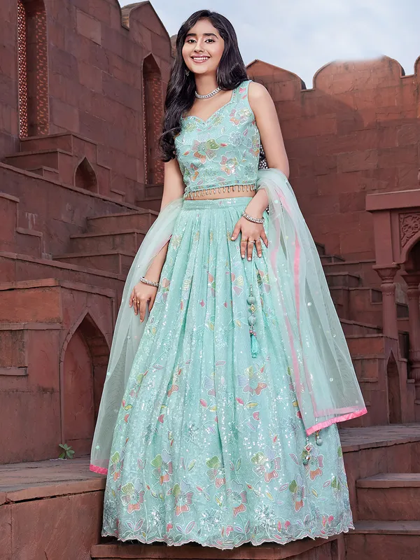 Georgette mint green lehenga choli for girls