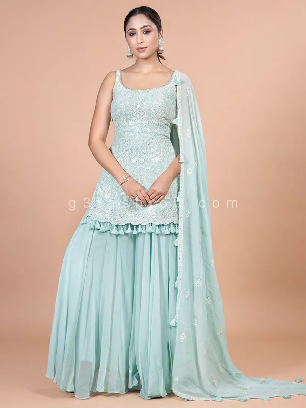 Georgette mint green palazzo suit for wedding