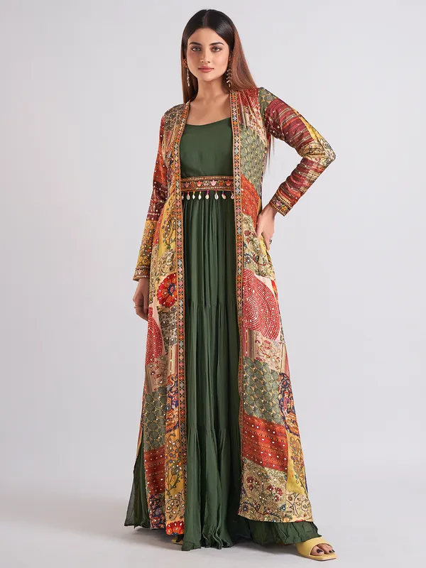 Georgette olive anarkali salwar suit