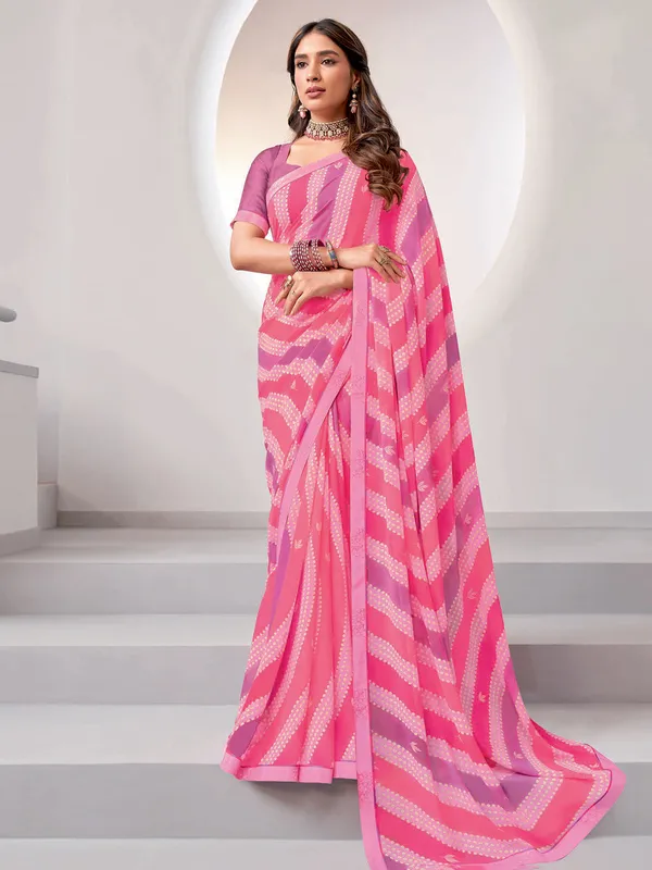 Georgette printed baby pink saree