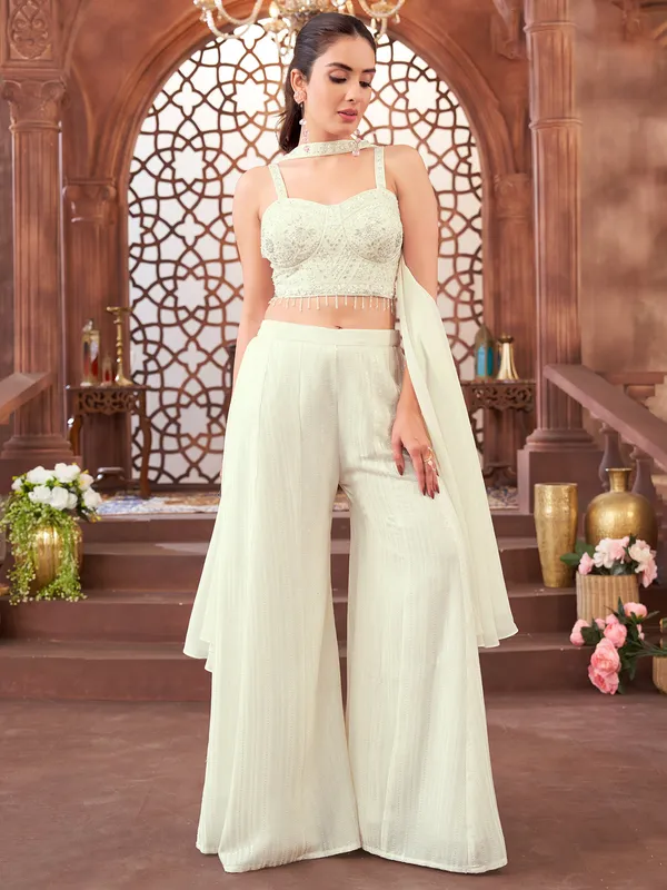 Georgette white palazzo suit for women