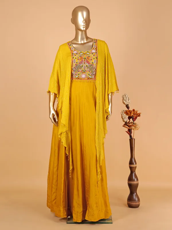 Georgette yellow floor length suit