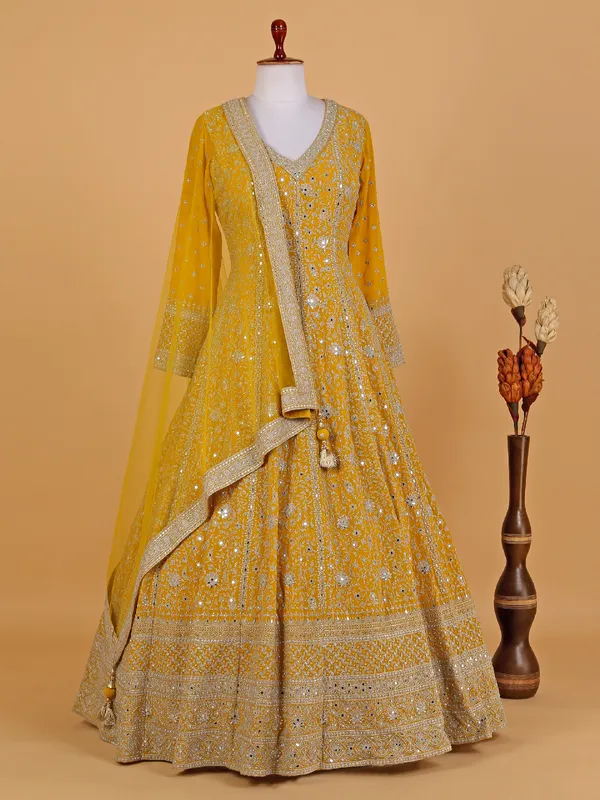 Georgette yellow floor-length suit