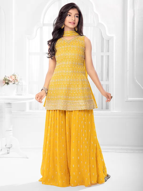 Georgette yellow pakistani palazzo salwar suit