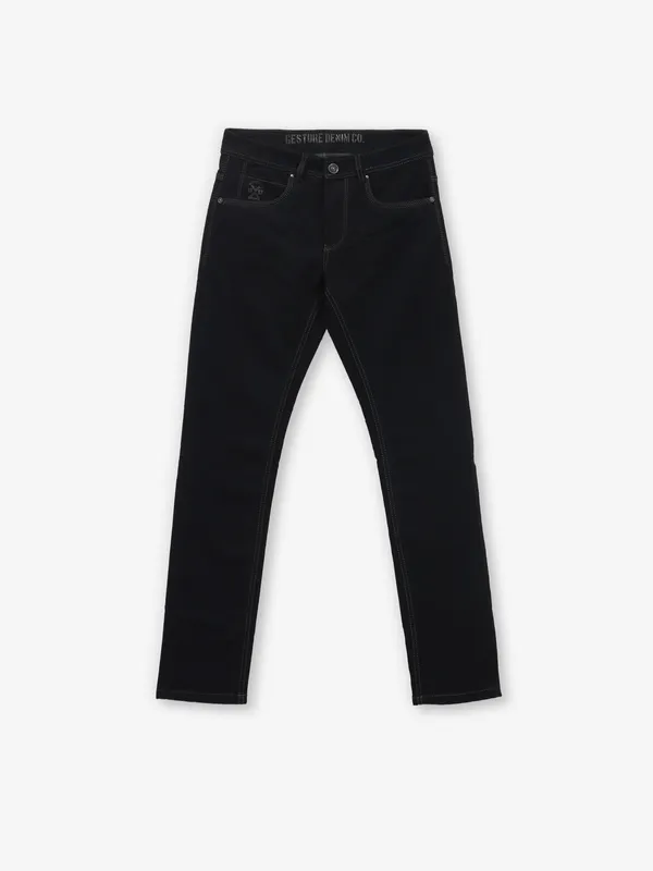 GESTURE black solid slim fit denim jeans