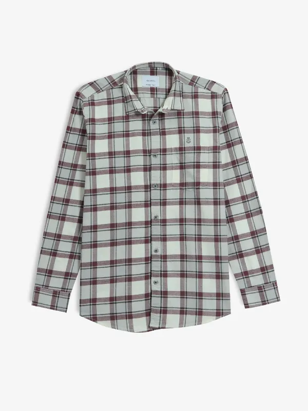 GIANTI beige and maroon checks cotton shirt