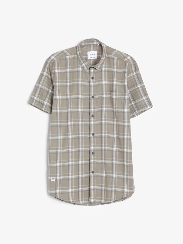 Gianti beige checks half sleeve shirt